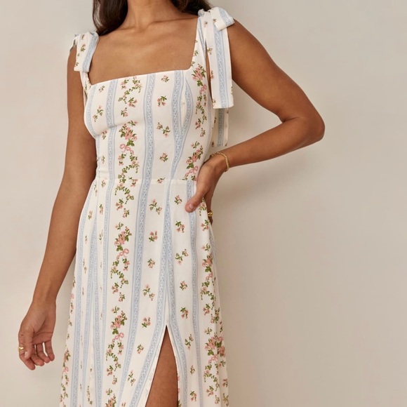 BEST Reformation Twilight Midi Dress Sz2 Surrey Blue Ivory Floral Wedding Party - Picture 5 of 9